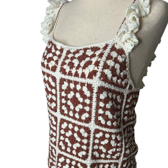 *NWOT Marine Layer Brown Cream Archive Cora Ruffle Crochet Tank Top – Sz S - Picture 10 of 13